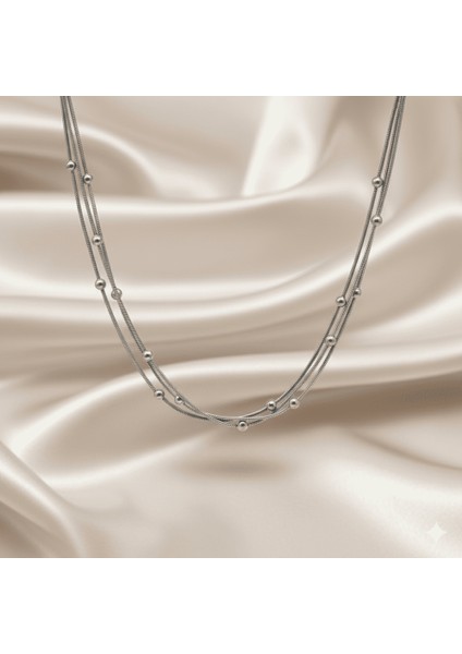 Kadın 3 Lü Çelik Kolye - Toplu Snake Zincirli - Gümüş Renk fırsatları