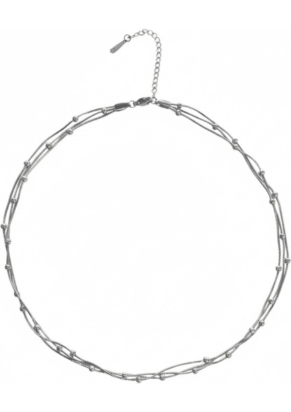 Kadın 3 Lü Çelik Kolye - Toplu Snake Zincirli - Gümüş Renk indirimleri