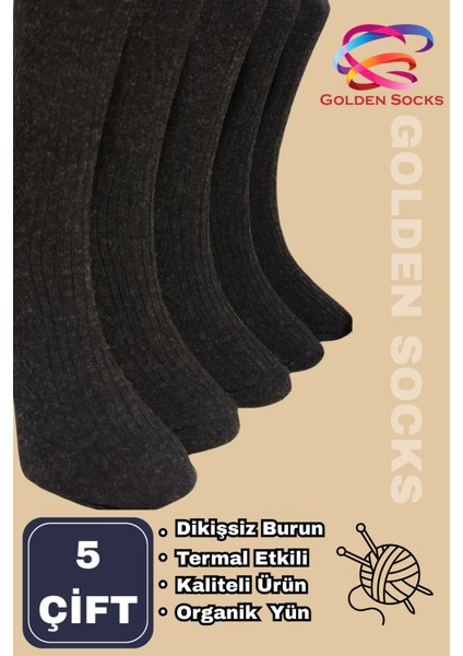 5 Çift Kışlık Erkek Termal Etkili Siyah Yün Çorap, Dikişsiz Erkek Çorap