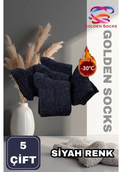 5 Çift Kışlık Erkek Termal Etkili Siyah Yün Çorap, Dikişsiz Erkek Çorap