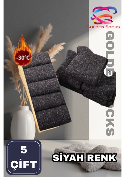 5 Çift Kışlık Erkek Termal Etkili Siyah Yün Çorap, Dikişsiz Erkek Çorap