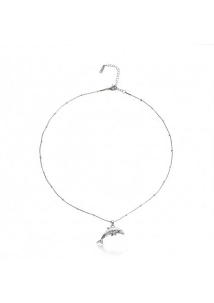 Kadın Çelik Kolye - Yunus Balığı Tasarım - Toplu Snake Zincirli - Beyaz Zirkon Taşlı - Gümüş Renk indirimleri