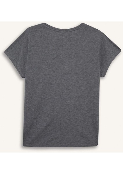 Bisiklet Yaka Taş Baskılı Kısa Kollu Tişört E9333AX25SM