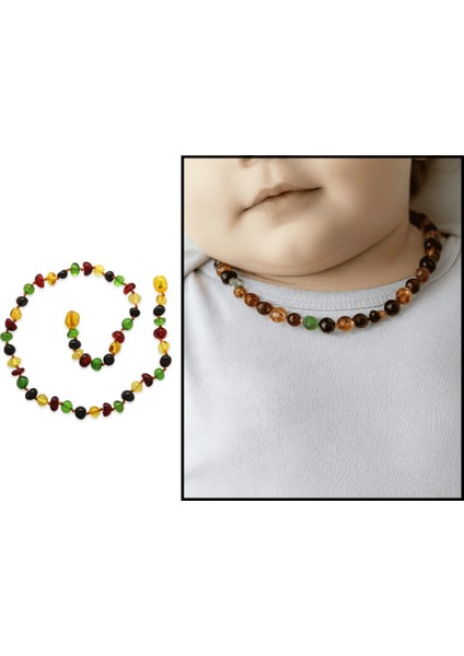 Yeşil Kırmızı Renk Natural Form Doğal Damla Kehribar Taşlı Bebek Diş Kolyesi fiyatları