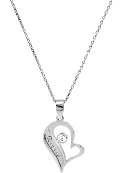 Zirkon Taşlı Gümüş Renk Isme Özel Yazılı 925 Ayar Gümüş Kalbimin Yarısı Kolye