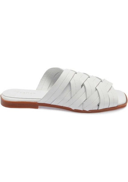 Beyaz Hakiki Deri Kadın Terlik - K24Y1TR67421-A26