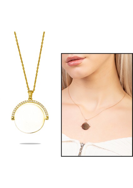 Zirkon Taşlı Yuvarlak Model Altın Renk Isme Özel Yazılı 925 Ayar Gümüş Kadın Kolye fiyatları