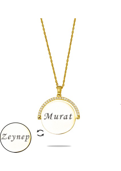 Zirkon Taşlı Yuvarlak Model Altın Renk Isme Özel Yazılı 925 Ayar Gümüş Kadın Kolye modelleri