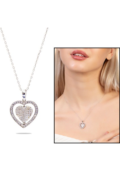 Zirkon Taşlı Kalp Model Gümüş Renk Isme Özel Yazılı 925 Ayar Gümüş Kadın Kolye fiyatları