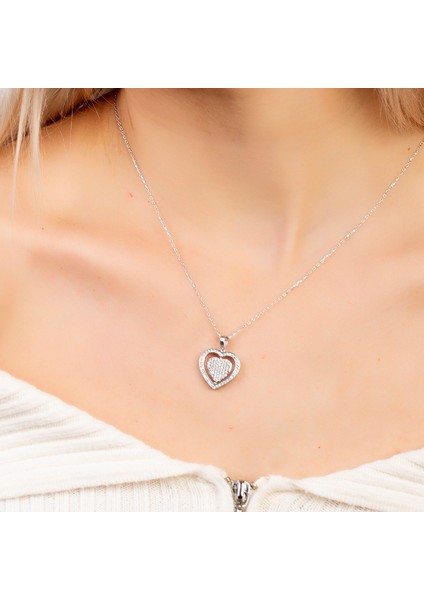 Zirkon Taşlı Kalp Model Gümüş Renk Isme Özel Yazılı 925 Ayar Gümüş Kadın Kolye fırsatları