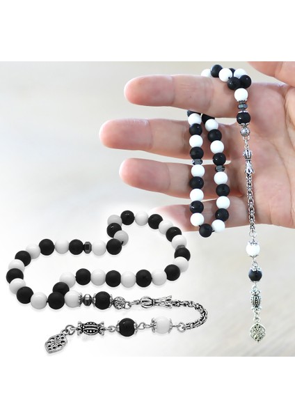 Kararmaz Metal Arnavut Püskül Küre Kesim Siyah Beyaz Jade Oniks Doğaltaş Taraftar Tesbih M2 fiyatları