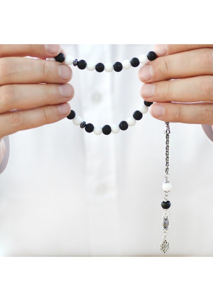 Kararmaz Metal Arnavut Püskül Küre Kesim Siyah Beyaz Jade Oniks Doğaltaş Taraftar Tesbih M2 modelleri