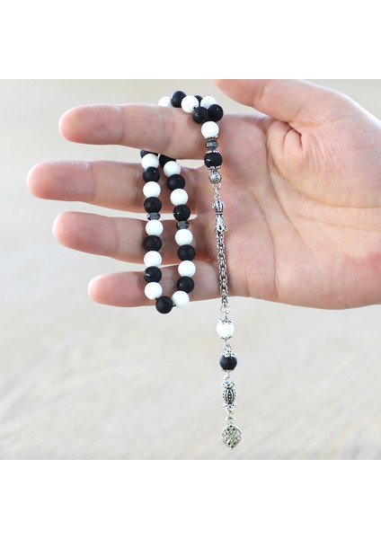 Kararmaz Metal Arnavut Püskül Küre Kesim Siyah Beyaz Jade Oniks Doğaltaş Taraftar Tesbih M2 fırsatları