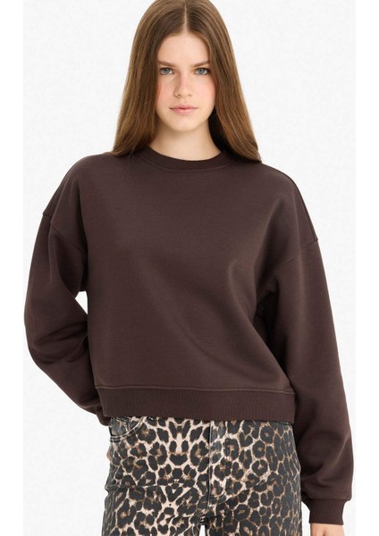Regular Fit Bisiklet Yaka Kalın Basic Düz Sweatshirt D6645AX25WN