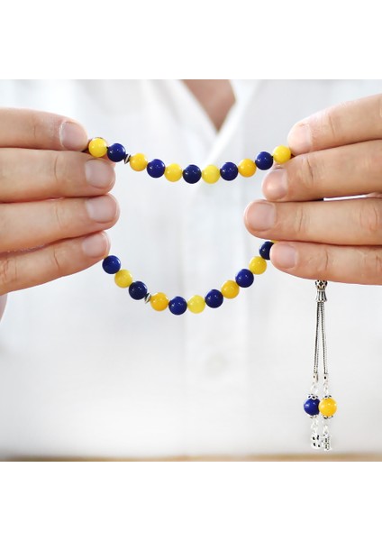 925 Ayar Gümüş Isme Özel Harf Püsküllü Küre Kesim Sarı Lacivert Jade Doğaltaş Taraftar Tesbih modelleri