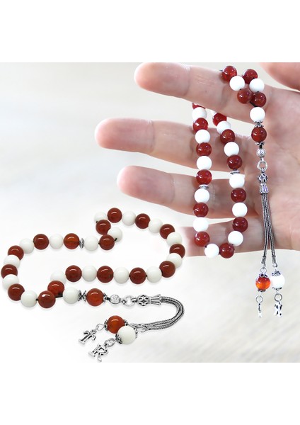 925 Ayar Gümüş Isme Özel Harf Püsküllü Küre Kesim Kırmızı Beyaz Jade Akik Doğaltaş Taraftar Tesbih fiyatları