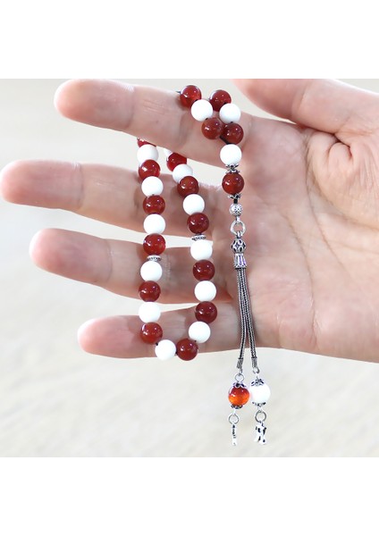 925 Ayar Gümüş Isme Özel Harf Püsküllü Küre Kesim Kırmızı Beyaz Jade Akik Doğaltaş Taraftar Tesbih fırsatları