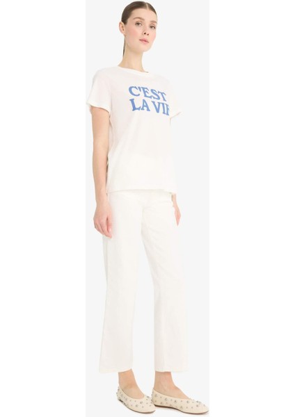 Regular Fit Bisiklet Yaka Baskılı Penye Kısa Kollu Tişört