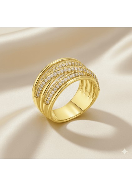 Kadın Xuping Çelik Yüzük - Örgü Model - Beyaz Zirkon Taşlı - Altın Renk - 19 Ölçü fırsatları