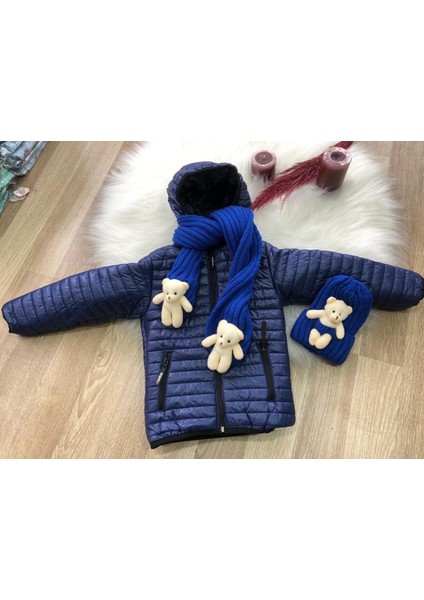 Erkek Çocuk Su ve Rüzgar Geçirmez Bere Atkılı Mont