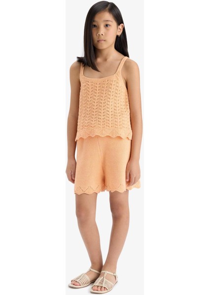 Kız Çocuk Beli Lastikli Triko Şort E6517A825HS