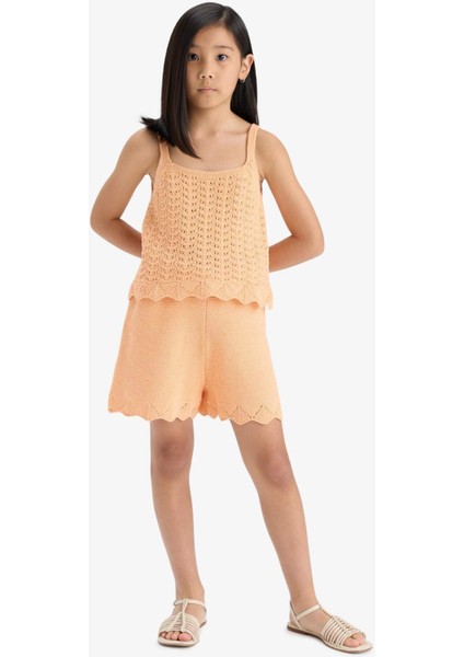 Kız Çocuk Beli Lastikli Triko Şort E6517A825HS