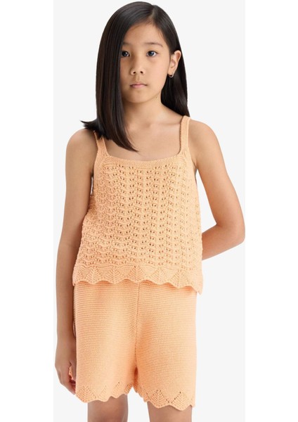 Kız Çocuk Beli Lastikli Triko Şort E6517A825HS