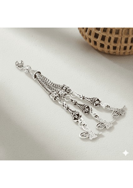 Tuğra Temalı Foxtail Zincirli Üç Kamçılı Kararmaz Metal Püskül fiyatları