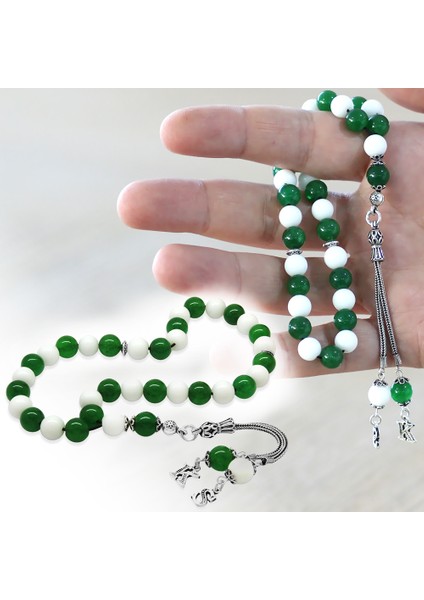 925 Ayar Gümüş Isme Özel Harf Püsküllü Küre Kesim Yeşil Beyaz Jade Doğaltaş Taraftar Tesbih fiyatları