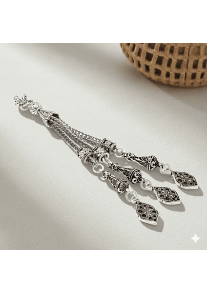 Altıgen Anadolu Motifi Temalı Foxtail Zincirli Üç Kamçılı Kararmaz Metal Püskül fiyatları