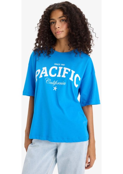 Regular Fit Bisiklet Yaka Baskılı Penye Kısa Kollu Tişört