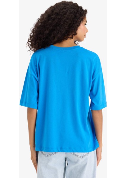 Regular Fit Bisiklet Yaka Baskılı Penye Kısa Kollu Tişört