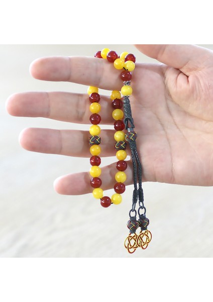 1000 Ayar Gümüş Kazaz Püsküllü Küre Kesim Sarı Kırmızı Jade Akik Doğaltaş Taraftar Tesbih fırsatları