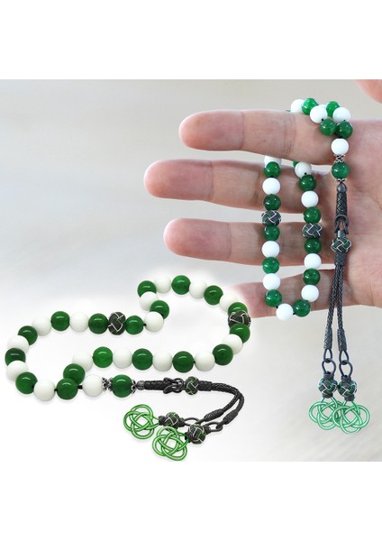 1000 Ayar Gümüş Kazaz Püsküllü Küre Kesim Yeşil Beyaz Jade Doğaltaş Taraftar Tesbih fiyatları