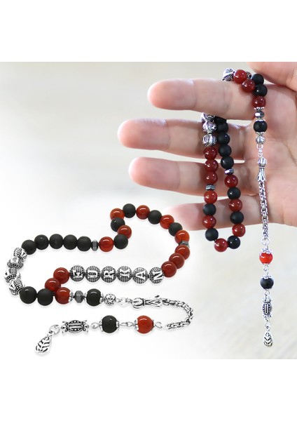 Kararmaz Metal Arnavut Püskül Küre Kesim Isme Özel Kırmızı Siyah Oniks Akik Doğaltaş Taraftar Tesbih fiyatları