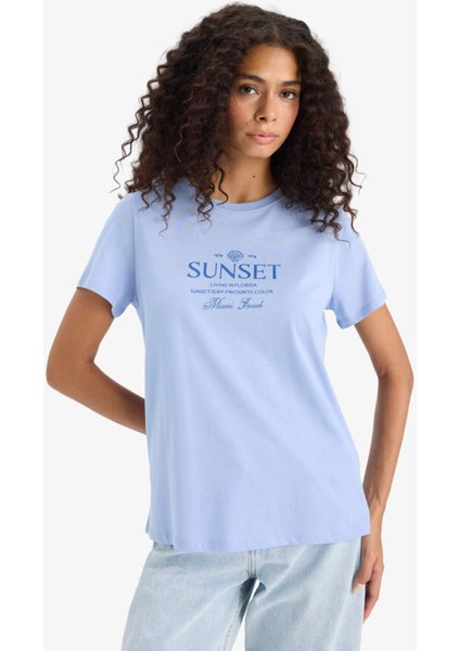 Regular Fit Bisiklet Yaka Baskılı Penye Kısa Kollu Tişört F5890AX25SM