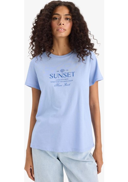 Regular Fit Bisiklet Yaka Baskılı Penye Kısa Kollu Tişört F5890AX25SM