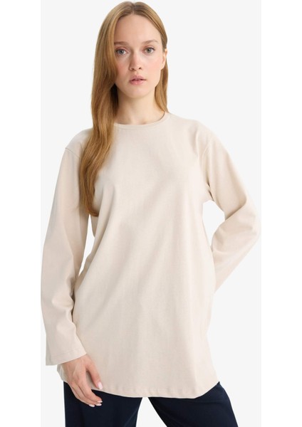 Regular Fit Bisiklet Yaka Uzun Kollu Tişört Tunik