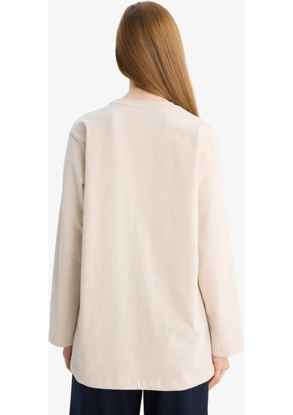 Regular Fit Bisiklet Yaka Uzun Kollu Tişört Tunik