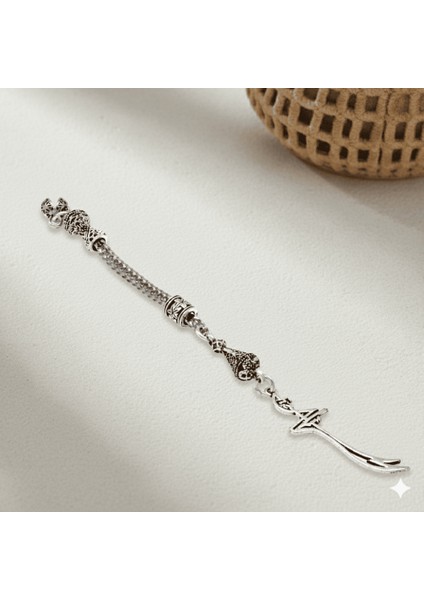 Zülfikar Temalı Foxtail Zincirli Tek Kamçılı Kararmaz Metal Püskül fiyatları