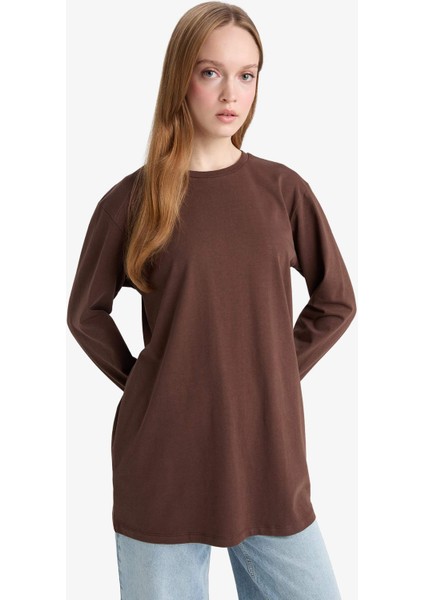Regular Fit Bisiklet Yaka Uzun Kollu Tişört Tunik