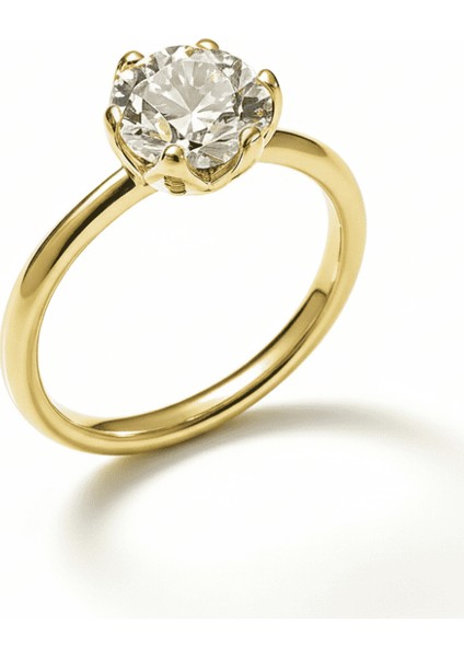 Kadın Xuping Çelik Tektaş Yüzük - Beyaz Zirkon Taşlı - Altın Renk - 19 Ölçü