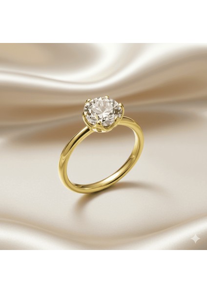 Kadın Xuping Çelik Tektaş Yüzük - Beyaz Zirkon Taşlı - Altın Renk - 19 Ölçü fırsatları