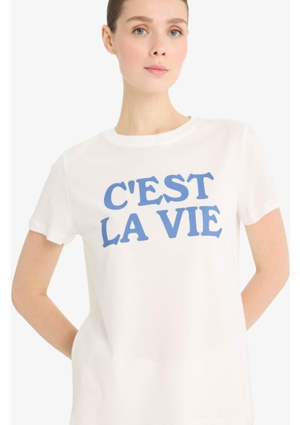 Regular Fit Bisiklet Yaka Baskılı Penye Kısa Kollu Tişört