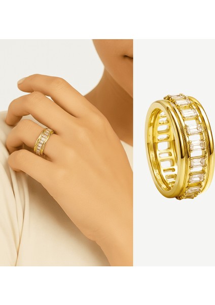 Kadın Xuping Çelik Yüzük - Tam Tur Tasarım - Sıralı Beyaz Zirkon Taşlı - Altın Renk - 16 Ölçü fiyatları