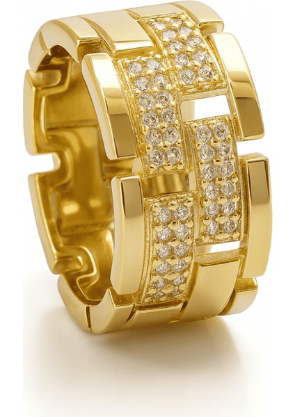 Kadın Xuping Çelik Yüzük - Greek Desenli - Beyaz Zirkon Taşlı - Altın Renk - 19 Ölçü