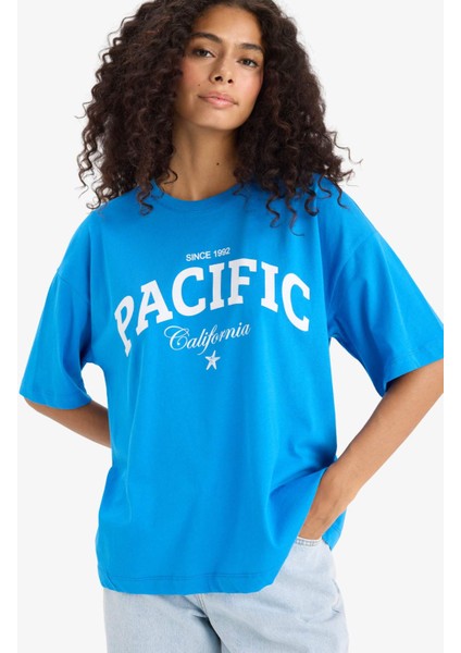 Regular Fit Bisiklet Yaka Baskılı Penye Kısa Kollu Tişört F5883AX25SM