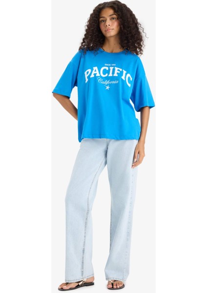 Regular Fit Bisiklet Yaka Baskılı Penye Kısa Kollu Tişört F5883AX25SM