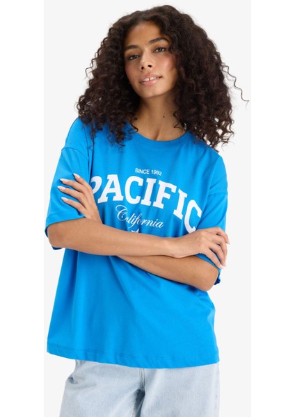 Regular Fit Bisiklet Yaka Baskılı Penye Kısa Kollu Tişört F5883AX25SM