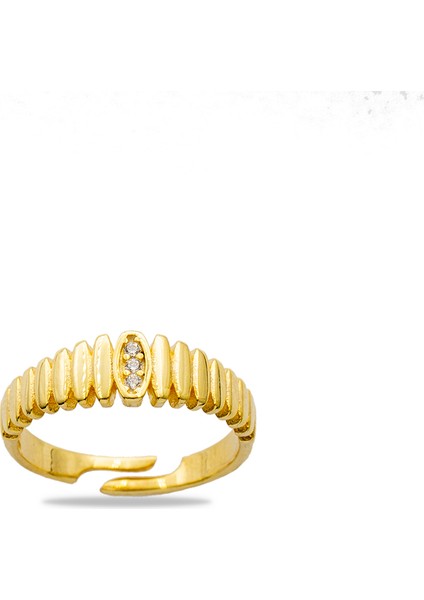 Beyaz Zirkon Taşlı Merdiven Tasarım Altın Renk Ayarlanabilir Ölçü 925 Ayar Gümüş Kadın Yüzük